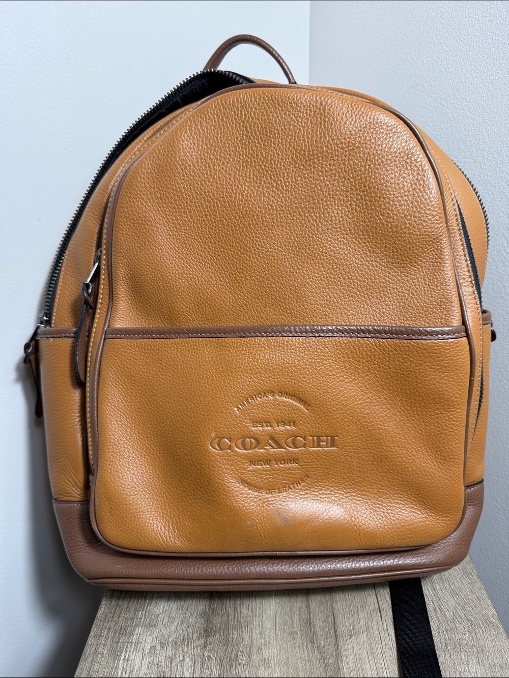 Coach Womans’s Tan Leather Backpack - Classic Coach Logo